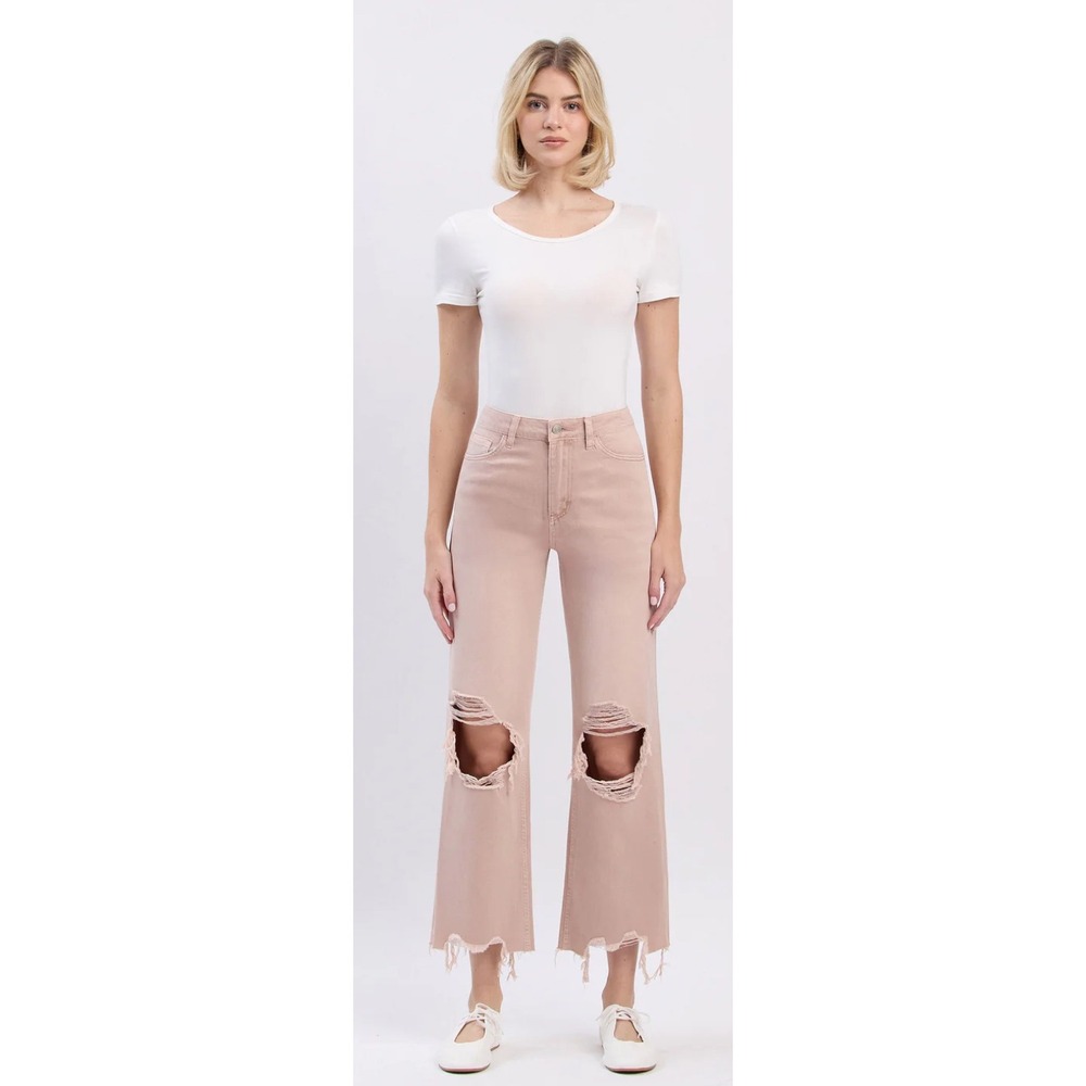 Vervet July Song Super High‎ Rise 90's Vintage Crop Flare Jeans Rose Pink 26 $80
